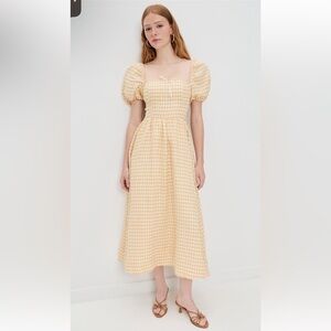Reformation Yellow Check Midi Dress